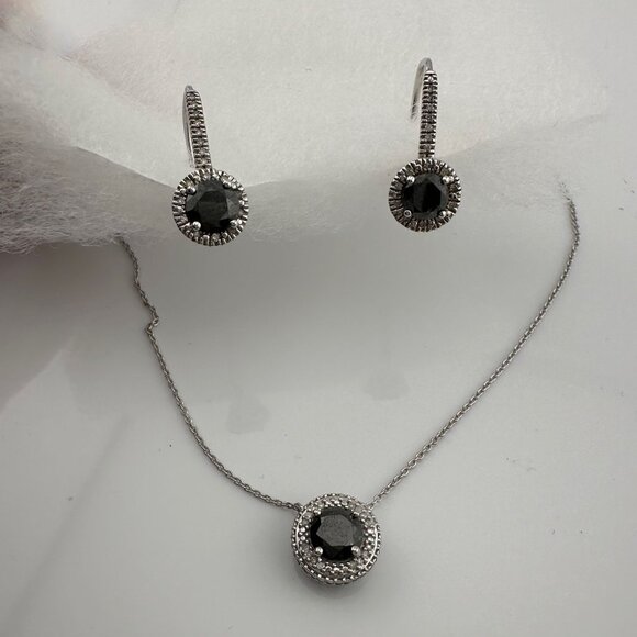 Beautiful 1 Carat Black Diamond Halo Earring and Necklace Set - Picture 15 of 16